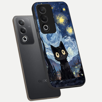 Van Gogh Cat phone case For Oppo A3 Pro 5G showing premium glass back cover with detailed artwork