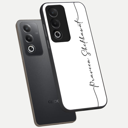  White Tune Custom Name phone case For Oppo A3 Pro 5G showing premium custom name glass back cover