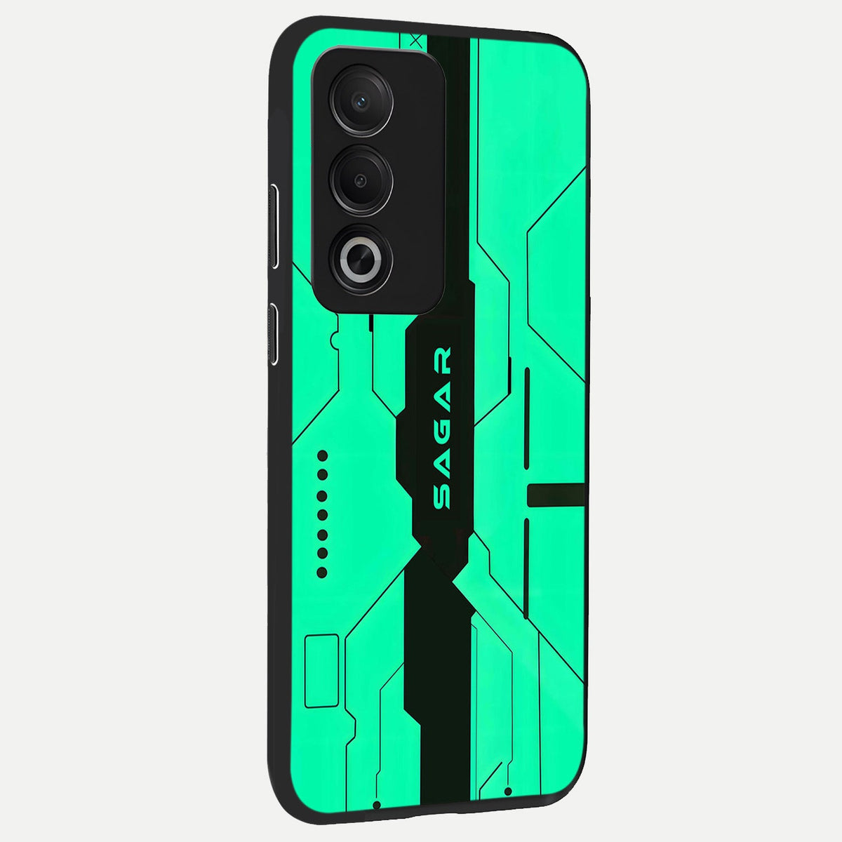  Aqua Tech CYBERPUNK Custom Name back cover For Oppo A3 Pro 5G slim fit glass case with vibrant aesthetic design
