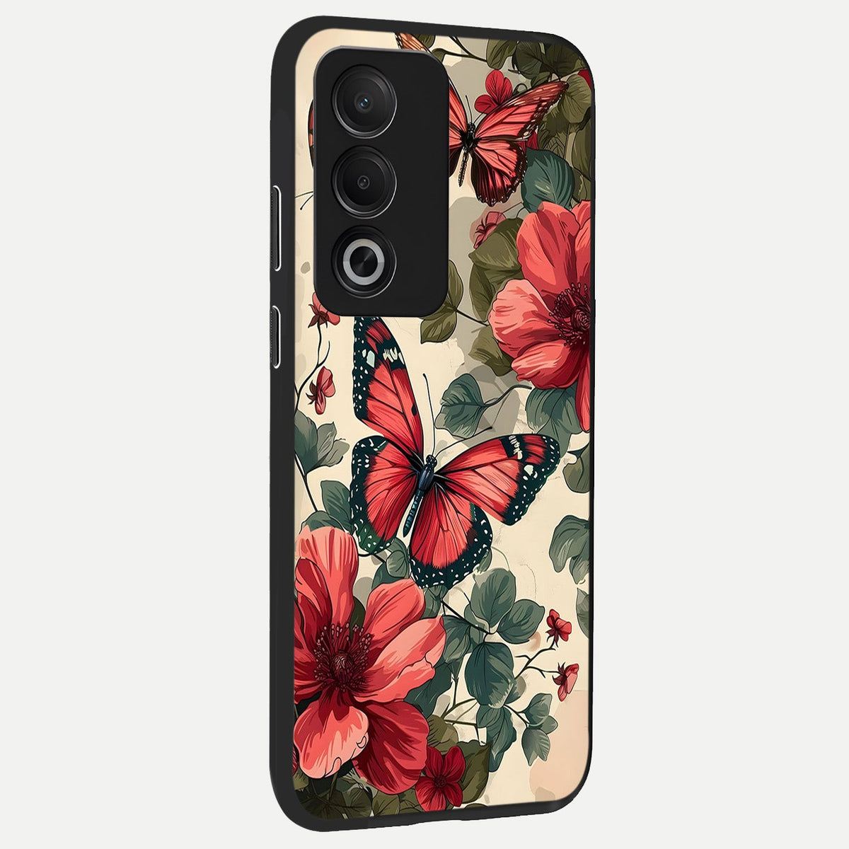  Crimson Butterfly Garden back cover For Oppo A3 Pro 5G slim fit glass case with vibrant aesthetic design