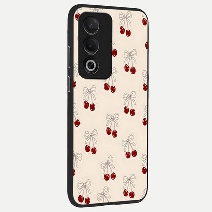  Cute Cherry Pattern back cover For Oppo A3 Pro 5G slim fit glass case with vibrant aesthetic design