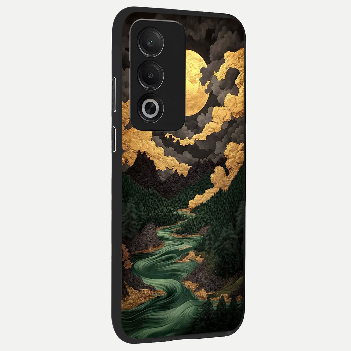  Golden River Moon back cover For Oppo A3 Pro 5G slim fit glass case with vibrant aesthetic design
