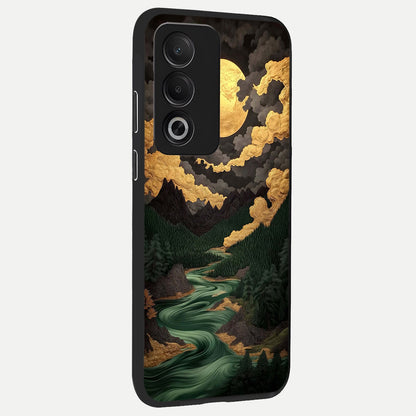  Golden River Moon back cover For Oppo A3 Pro 5G slim fit glass case with vibrant aesthetic design