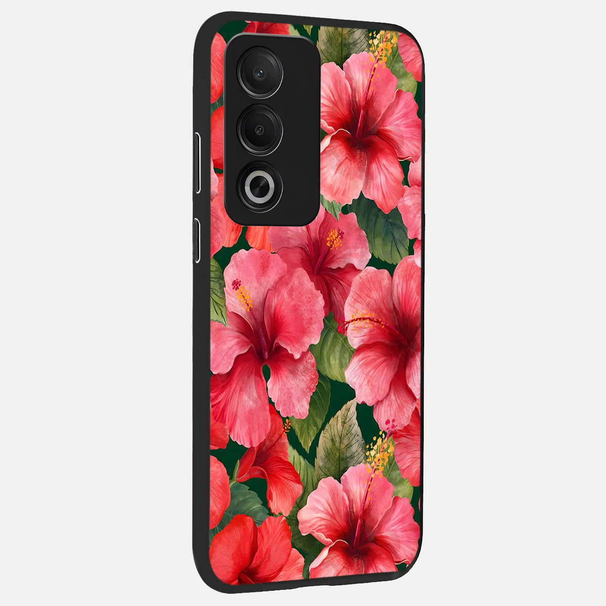  Hibiscus Pattern back cover For Oppo A3 Pro 5G slim fit glass case with vibrant aesthetic design