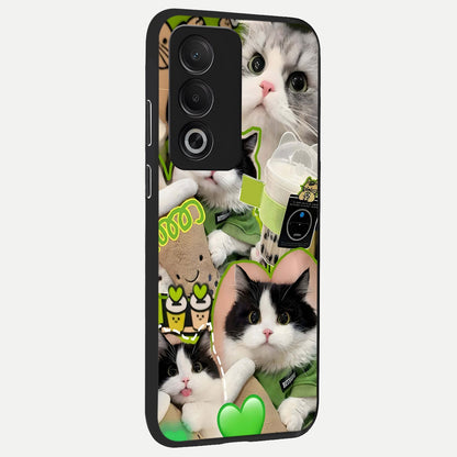  Matcha Cats Mood back cover For Oppo A3 Pro 5G slim fit glass case with vibrant aesthetic design