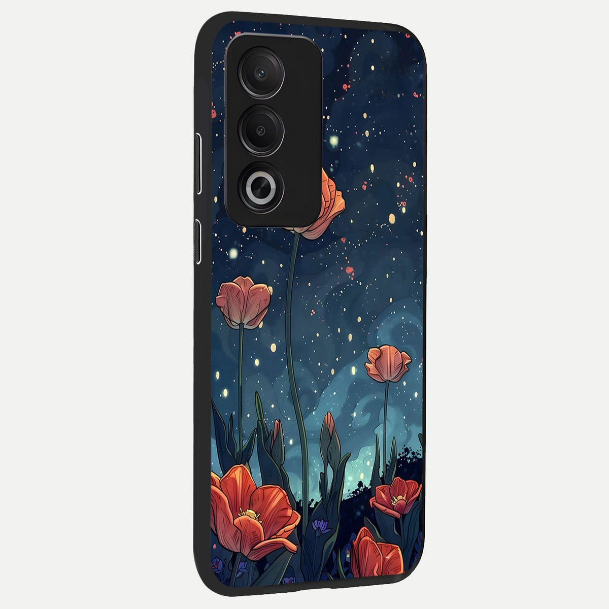  Midnight Tulip Glow back cover For Oppo A3 Pro 5G slim fit glass case with vibrant aesthetic design