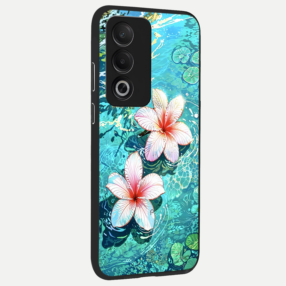  Pink Flowers in Water back cover For Oppo A3 Pro 5G slim fit glass case with vibrant aesthetic design