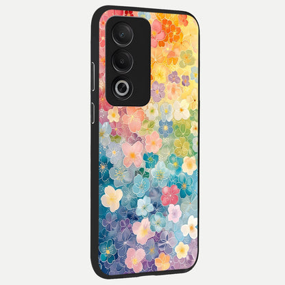  Rainbow Blossom Burst back cover For Oppo A3 Pro 5G slim fit glass case with vibrant aesthetic design
