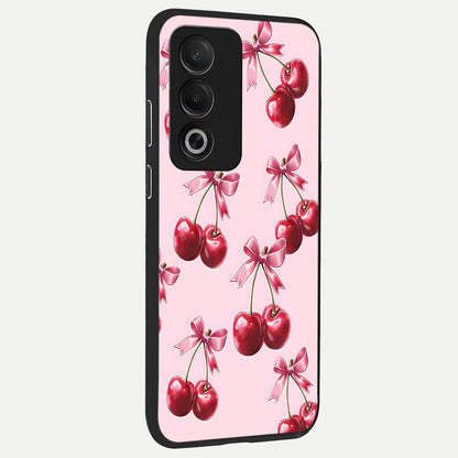  Red Cherries Pattern back cover For Oppo A3 Pro 5G slim fit glass case with vibrant aesthetic design