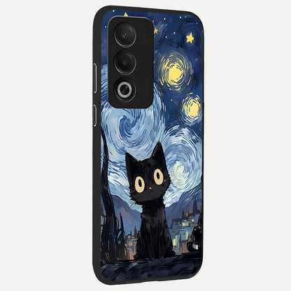  Van Gogh Cat back cover For Oppo A3 Pro 5G slim fit glass case with vibrant aesthetic design