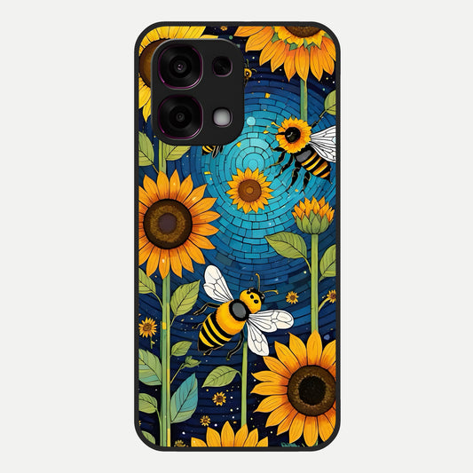  Bees And Sunflowers Glass Case For Oppo F31 5G back cover – full design glossy printed glass finish
