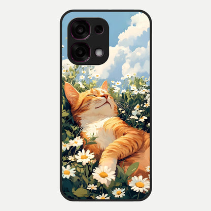  Cat And Flowers View Glass Case For Oppo F31 5G back cover – full design glossy printed glass finish