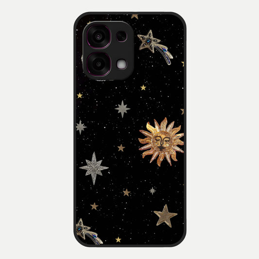  Celestial Moon With Stars Glass Case For Oppo F31 5G back cover – full design glossy printed glass finish