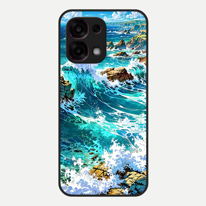  Coastal Blue Waves Glass Case For Oppo F31 5G back cover – full design glossy printed glass finish