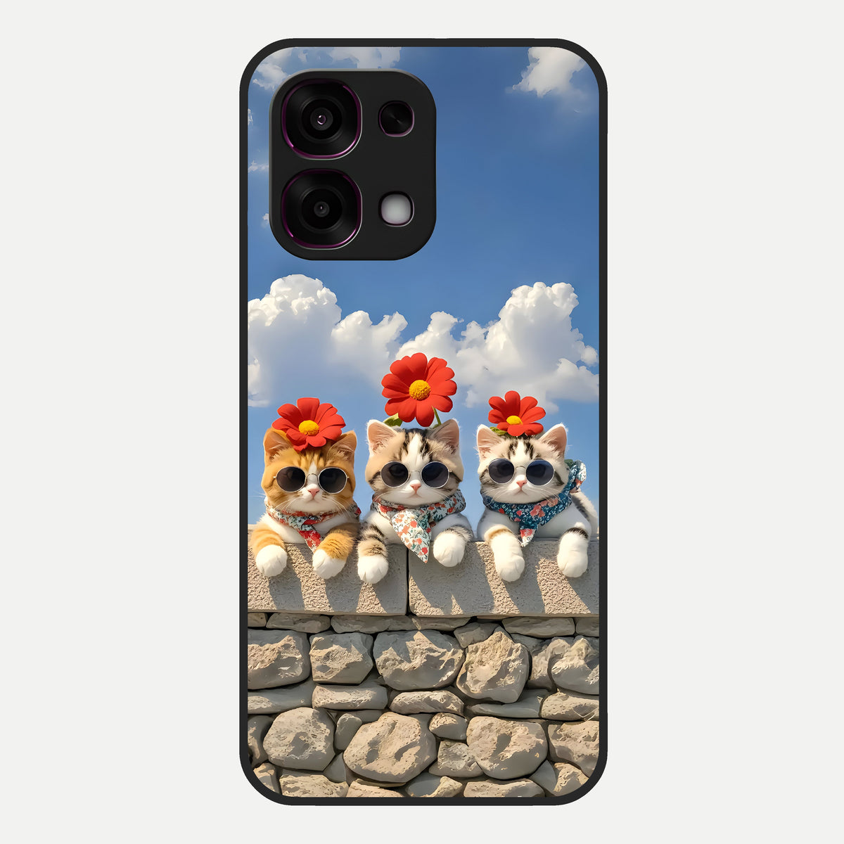  Floral Kitty Squad Glass Case For Oppo F31 5G back cover – full design glossy printed glass finish