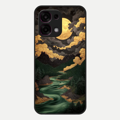  Golden River Moon Glass Case For Oppo F31 5G back cover – full design glossy printed glass finish