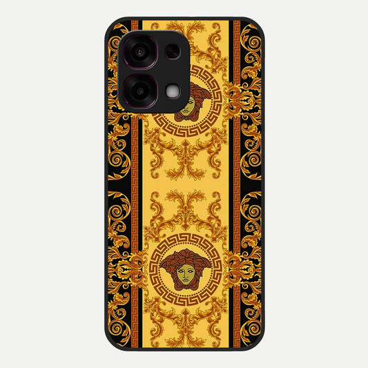  Golden Royal Heritage Glass Case For Oppo F31 5G back cover – full design glossy printed glass finish
