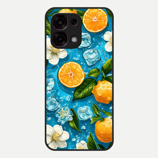  Ice Cube With Orange Glass Case For Oppo F31 5G back cover – full design glossy printed glass finish