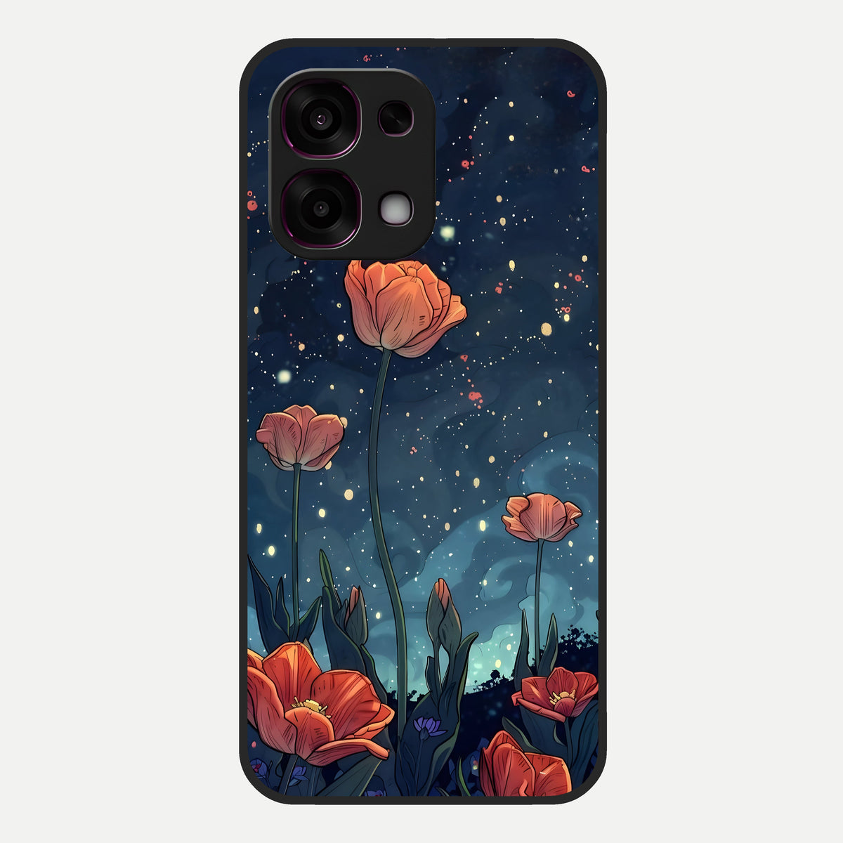  Midnight Tulip Glow Glass Case For Oppo F31 5G back cover – full design glossy printed glass finish