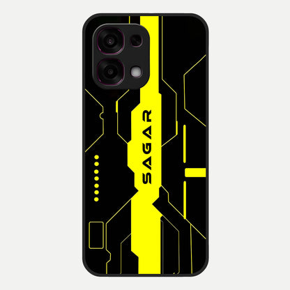  Neon CYBERPUNK Custom Name Glass Case For Oppo F31 5G back cover – full design glossy printed glass finish