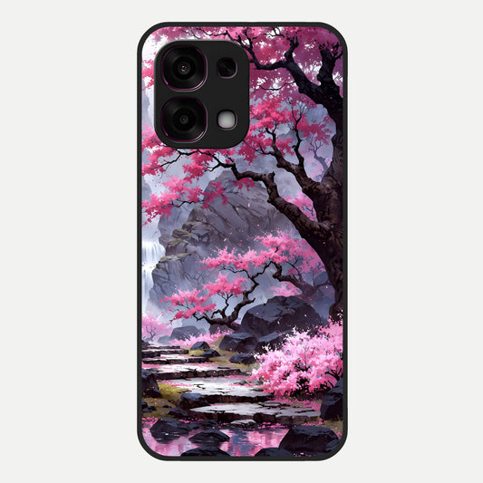  Pink Sunflower Glow Glass Case For Oppo F31 5G back cover – full design glossy printed glass finish