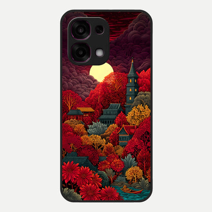  Scarlet Autumn Temple Glass Case For Oppo F31 5G back cover – full design glossy printed glass finish