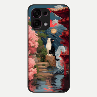  Temple Cat Scenery Glass Case For Oppo F31 5G back cover – full design glossy printed glass finish