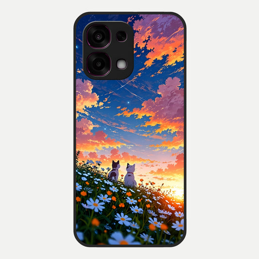  Two Cats Friends Glass Case For Oppo F31 5G back cover – full design glossy printed glass finish