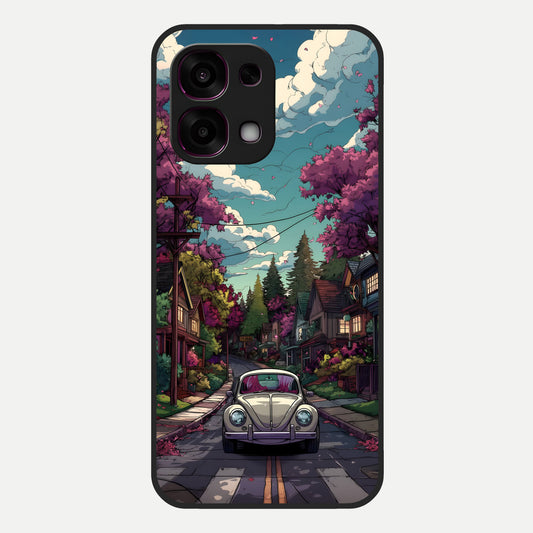  Vintage Street Drive Glass Case For Oppo F31 5G back cover – full design glossy printed glass finish