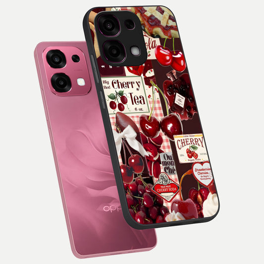  Aesthetic Cherry Tea phone case For Oppo F31 5G showing premium glass back cover with detailed artwork
