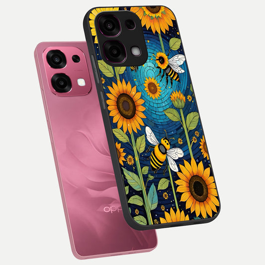  Bees And Sunflowers phone case For Oppo F31 5G showing premium glass back cover with detailed artwork