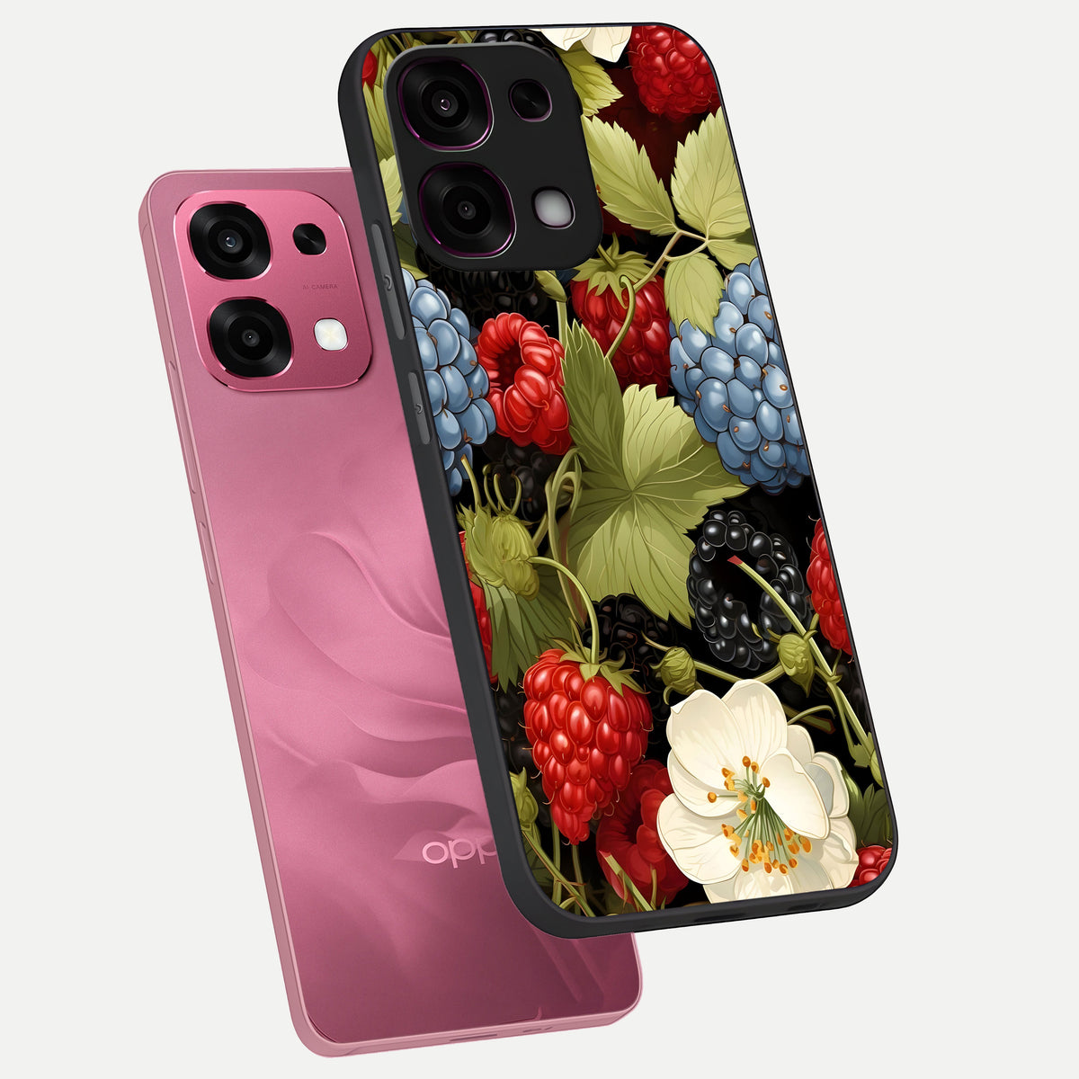  Berry Bloom Charm phone case For Oppo F31 5G showing premium glass back cover with detailed artwork