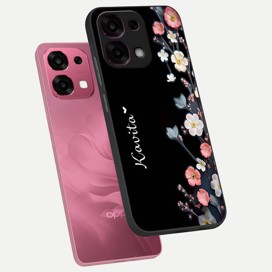  Black Elegance Floral Custom Name phone case For Oppo F31 5G showing premium glass back cover with detailed artwork