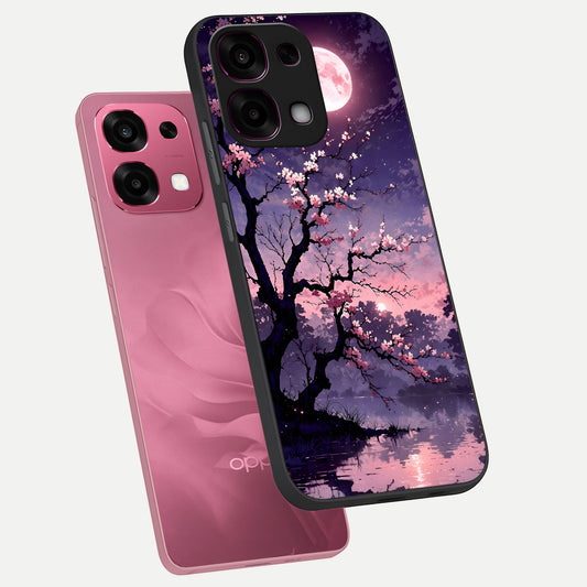  Blossom Pink Moon phone case For Oppo F31 5G showing premium glass back cover with detailed artwork
