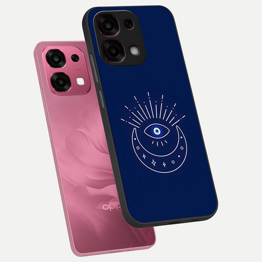  Blue Evil Eye phone case For Oppo F31 5G showing premium glass back cover with detailed artwork