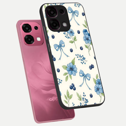  Blue Flower And Bow phone case For Oppo F31 5G showing premium glass back cover with detailed artwork