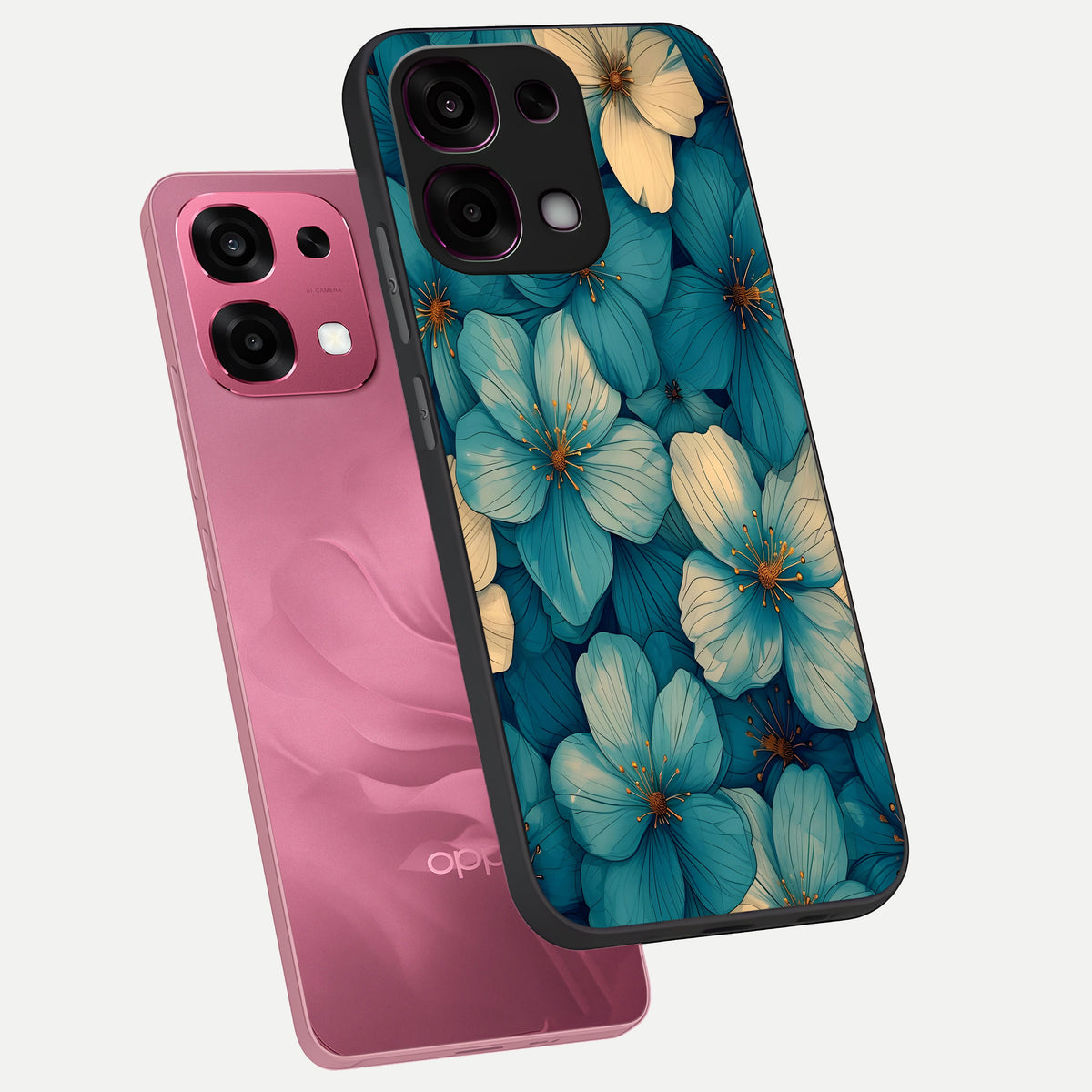  Blue Shade Floral phone case For Oppo F31 5G showing premium glass back cover with detailed artwork