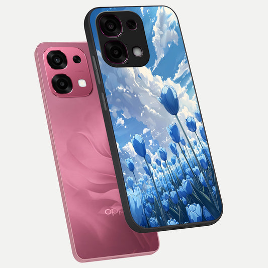  Blue Tulip Clouds phone case For Oppo F31 5G showing premium glass back cover with detailed artwork