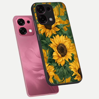  Bright Sunflower Bloom phone case For Oppo F31 5G showing premium glass back cover with detailed artwork