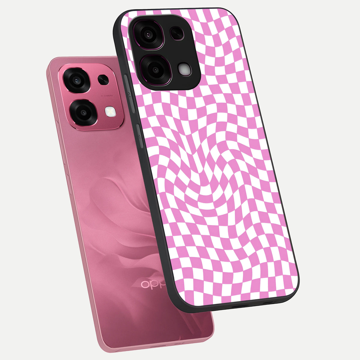  Bubblegum Check Wave phone case For Oppo F31 5G showing premium glass back cover with detailed artwork