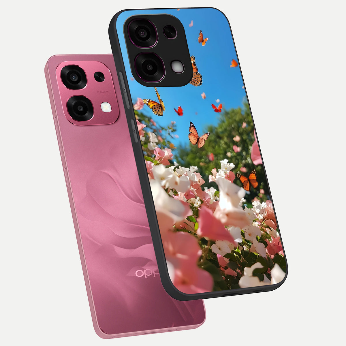  Butterflies In Bloom Sky phone case For Oppo F31 5G showing premium glass back cover with detailed artwork