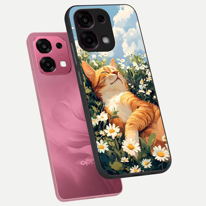  Cat And Flowers View phone case For Oppo F31 5G showing premium glass back cover with detailed artwork