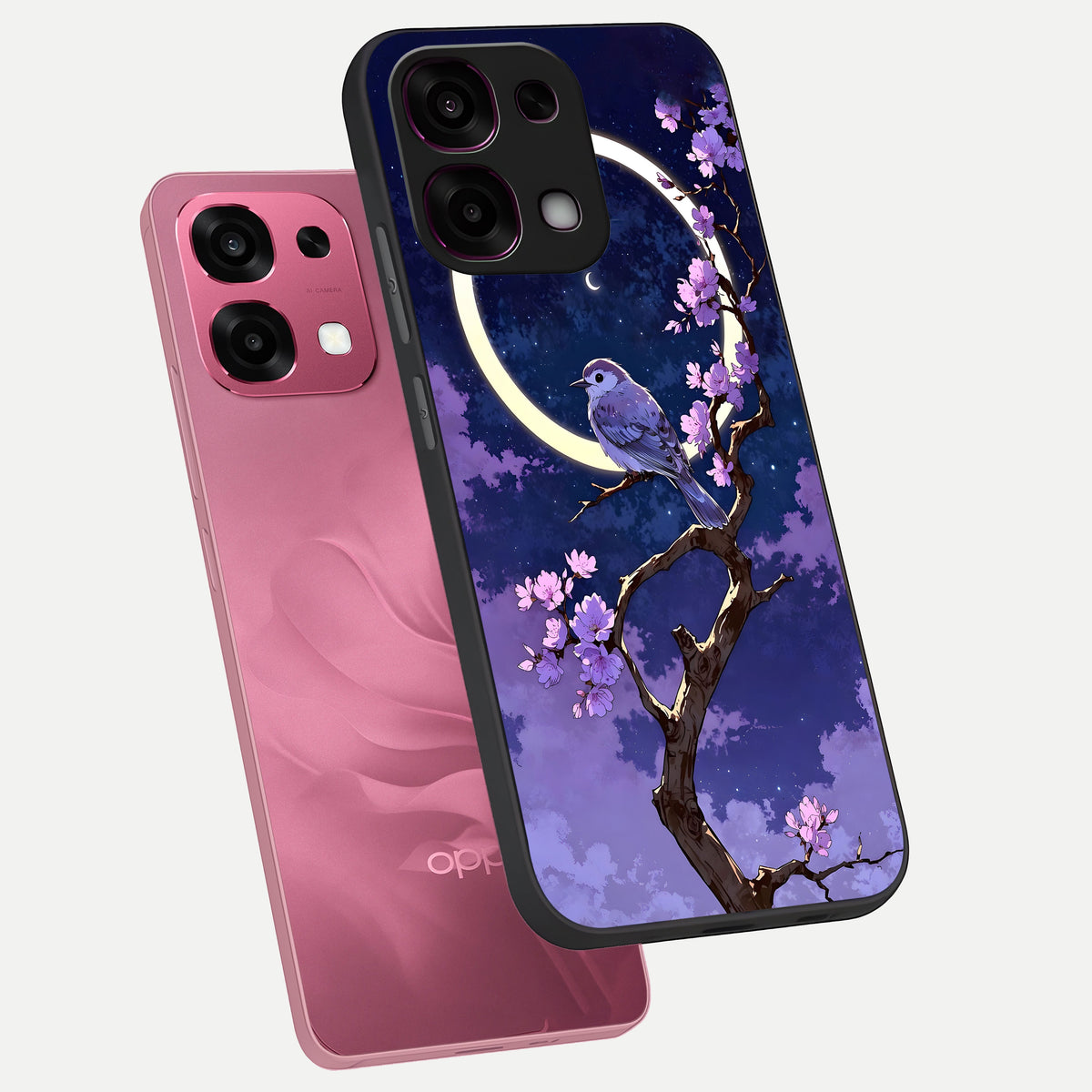  Celestial Bird Blossom phone case For Oppo F31 5G showing premium glass back cover with detailed artwork