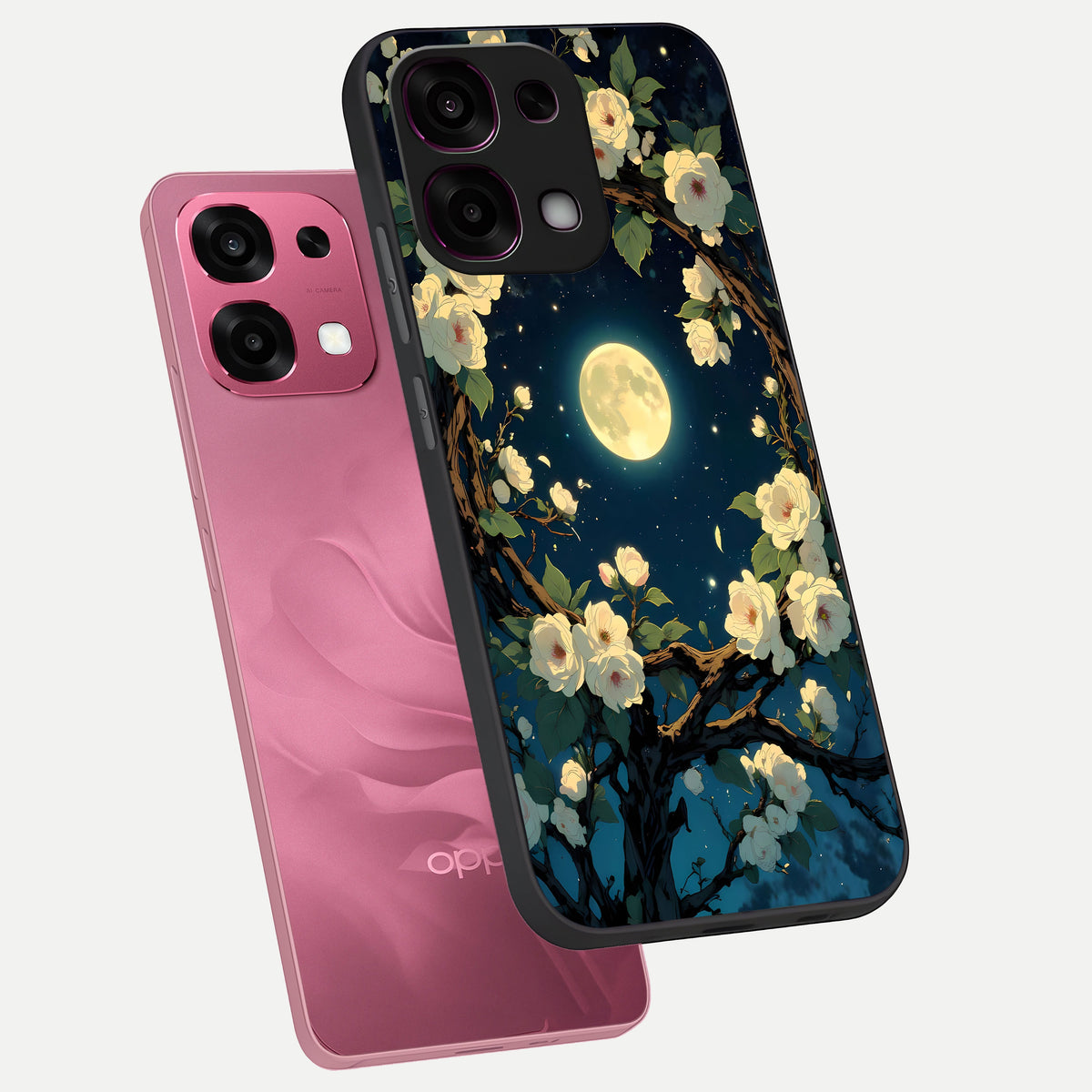  Celestial Moon And Flower phone case For Oppo F31 5G showing premium glass back cover with detailed artwork