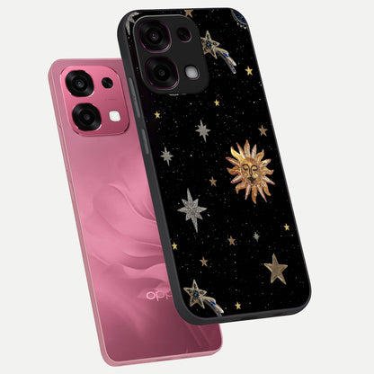  Celestial Moon With Stars phone case For Oppo F31 5G showing premium glass back cover with detailed artwork