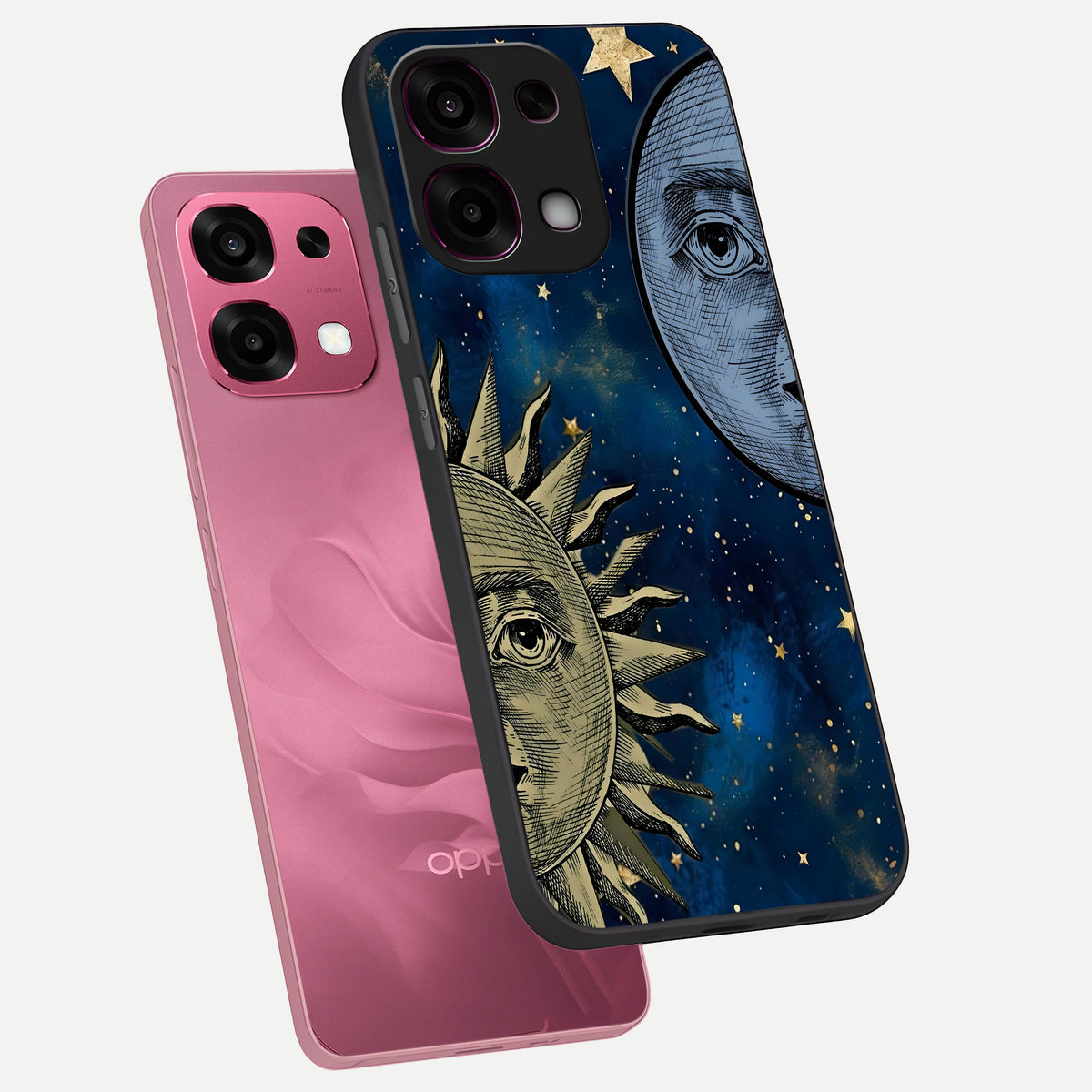  Celestial Moon With Sun phone case For Oppo F31 5G showing premium glass back cover with detailed artwork