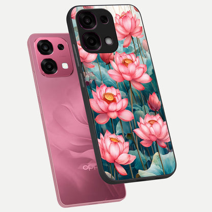  Celestial Pink Lotus phone case For Oppo F31 5G showing premium glass back cover with detailed artwork
