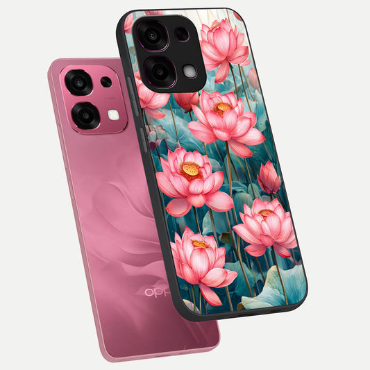  Celestial Pink Lotus phone case For Oppo F31 5G showing premium glass back cover with detailed artwork