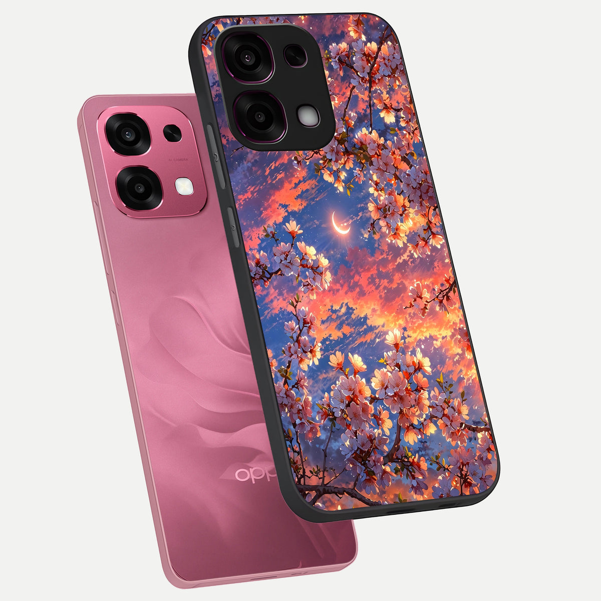  Celestial Sakura Sunset phone case For Oppo F31 5G showing premium glass back cover with detailed artwork
