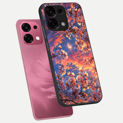  Celestial Sakura Sunset phone case For Oppo F31 5G showing premium glass back cover with detailed artwork